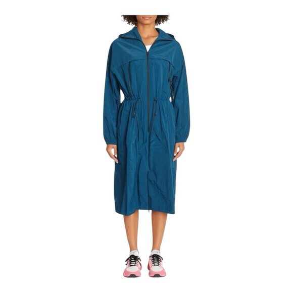 Spiritual Gangster Natasha Full Zip Long Jacket Small Blue Oversized Trench Hood - Picture 1 of 11